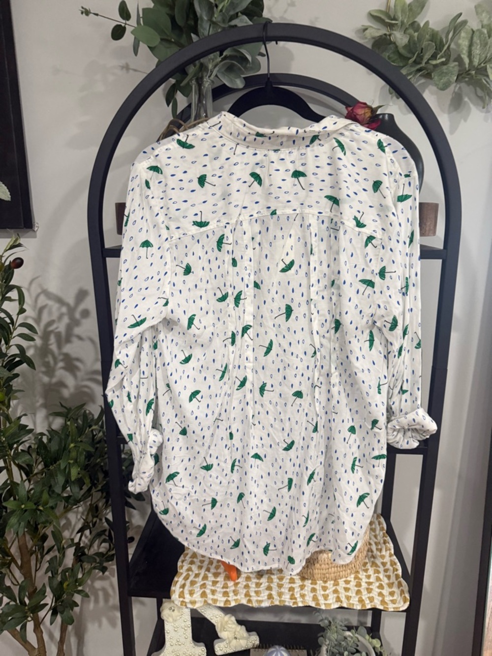Maeve Anthropologie Umbrella Print Button Down Blouse Size 2 - Picture 10 of 11